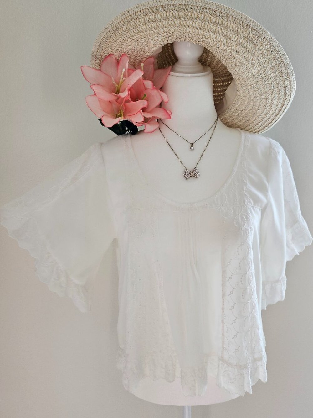 H&M Divided White Eyelet Boho Blouse Size 6